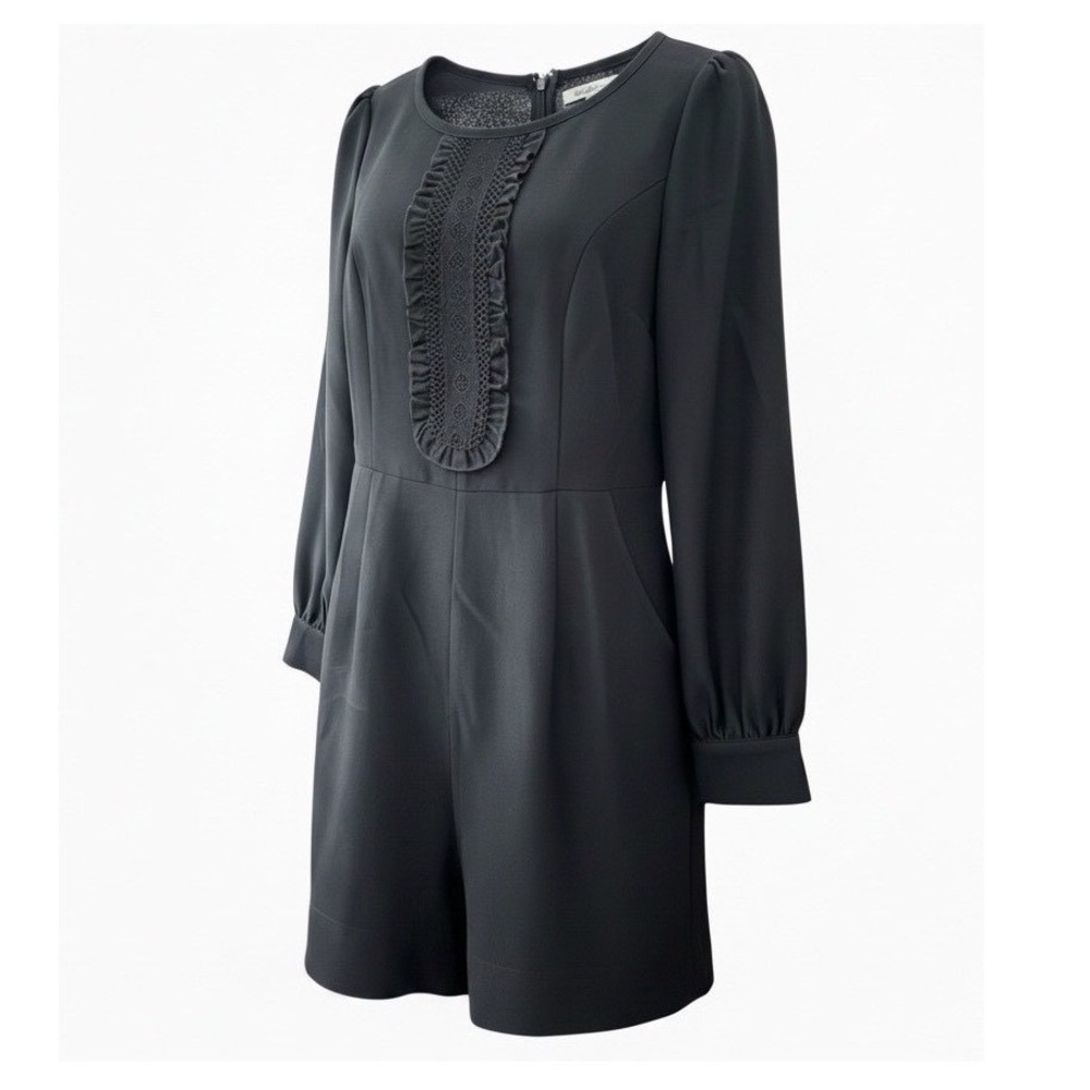 AVEC LES‎ FILLES Black Ruffle Victorian Lace Bib Whimsigoth Long Sleeve Romper S